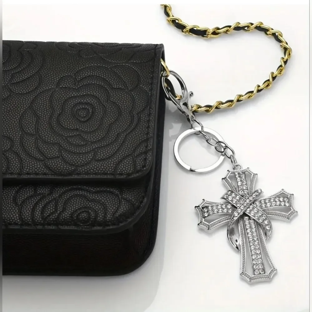 CHRISTIAN CROSS Sparkling Embellished Silver Tone Keychain